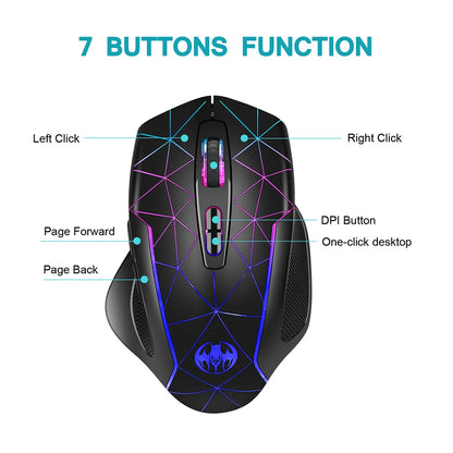 2,4G wiederaufladbare kabellose Gaming-Maus, Computermaus, USB, ergonomische Maus mit RGB-Hintergrundbeleuchtung für Laptop und PC
