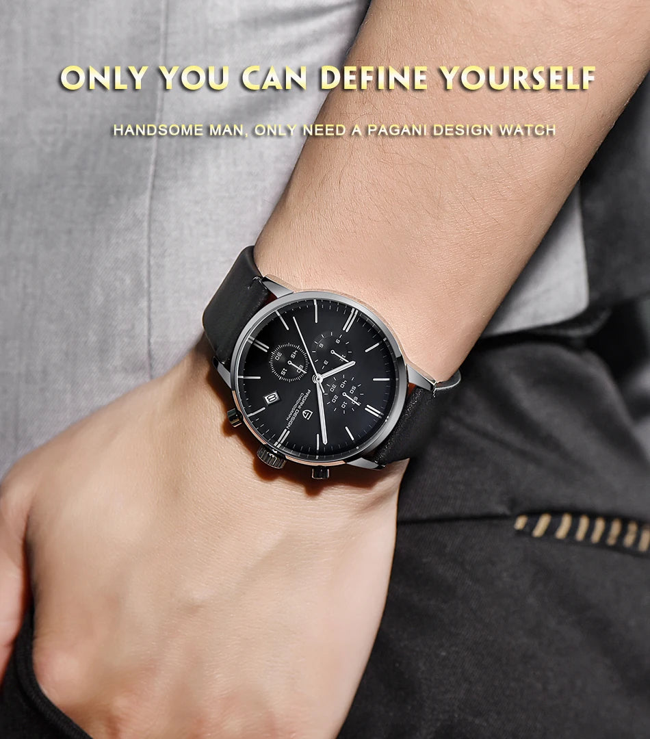 PAGANI DESIGN Men's Fashion Casual Brand Watch Waterproof 30m Luxury Leather Sports Quartz Chronograph VK67 Relogio Masculino