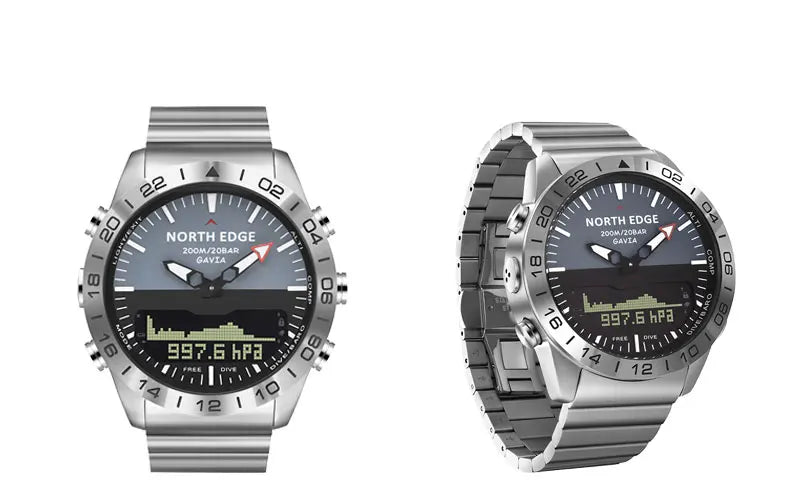 NORTH EDGE Herren-Taucheruhr Military Army Luxury aus Vollstahl – Smartwatch mit Kompass, Höhenmesser, Barometer, digitaler Uhr, wasserdicht bis 200m
