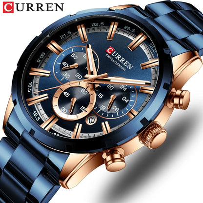 Curren Herrenuhr mit blauem Zifferblatt, Edelstahlarmband und Datumsanzeige – wasserdichte Business-Armbanduhr für Herren im Luxus-Stil