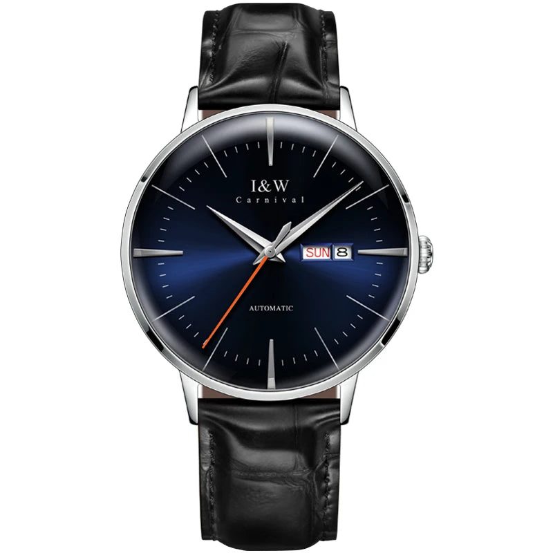 Japan MIYOTA Automatic Watch 3D Curved Sapphire Mechanical Wristwatches Waterproof Leather Strap Double Calendar Watches for Men