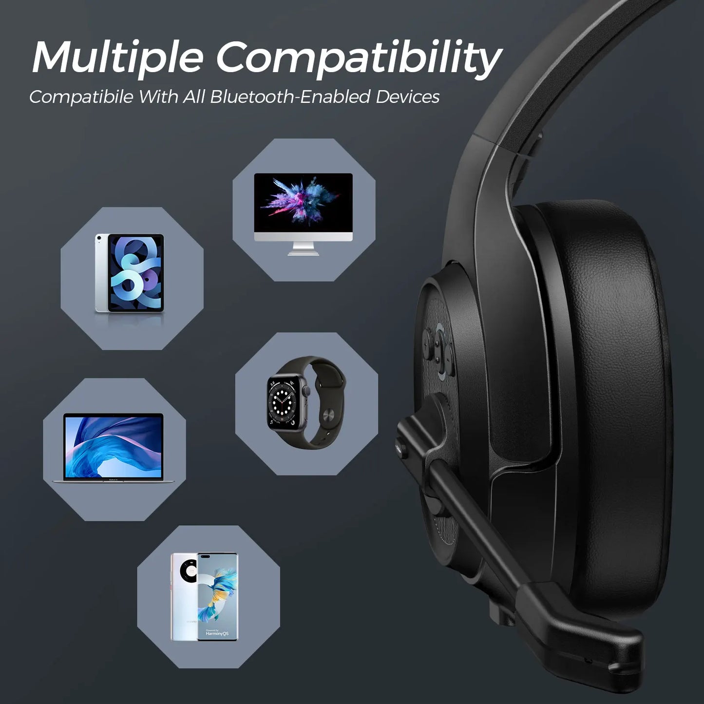 EKSA H1 Bluetooth 5.0 Headset Wireless Headphones With Mic Ai ENC Noise Cancelling Office Earphones For Driver Call Center Skype