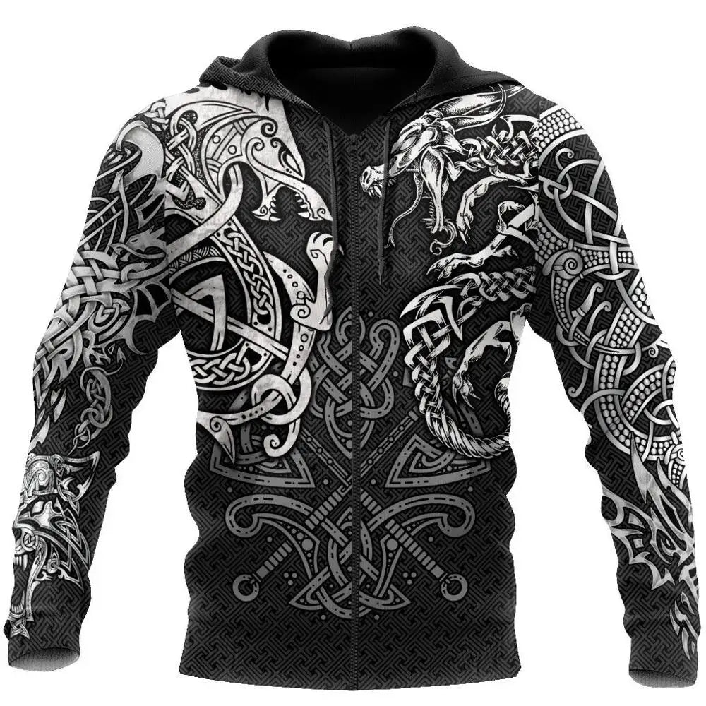 Fashion Hoodies Fenrir Wolf And Dragon Tattoo 3D All Over Printed Mens Sweatshirt Unisex Zip Pullover Casual Jacket DW0220