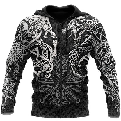 Fashion Hoodies Fenrir Wolf And Dragon Tattoo 3D All Over Printed Mens Sweatshirt Unisex Zip Pullover Casual Jacket DW0220