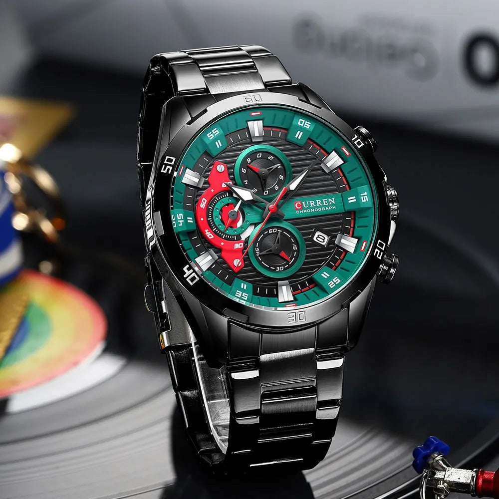 Orologio da uomo CURREN – Cronografo sportivo di lusso, movimento al quarzo, interamente in acciaio, impermeabile