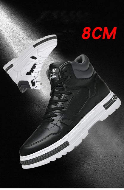 FUQIAO New High Top Elevator Shoes Casual Men Sneakers Heightening Height Increase 8cm Cow Split Leather Leisure Designer Shoes