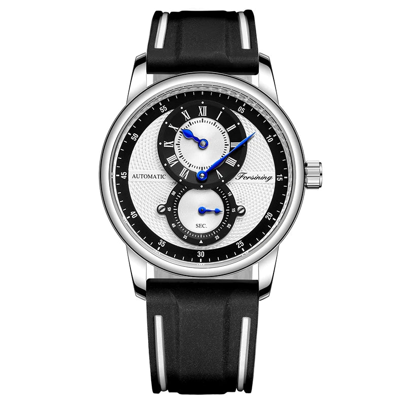 Men Wristwatch Blue White Dial Automatic Transparent Mechanical Watch Silicone Rubber Band Male Sport Clock Relogio Masculino