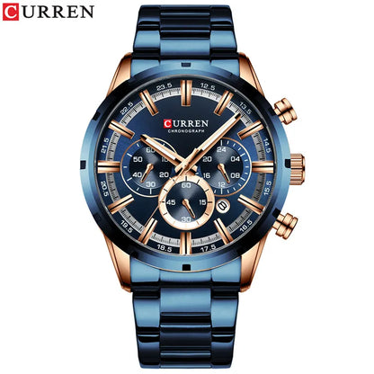 Curren Herrenuhr mit blauem Zifferblatt, Edelstahlarmband und Datumsanzeige – wasserdichte Business-Armbanduhr für Herren im Luxus-Stil