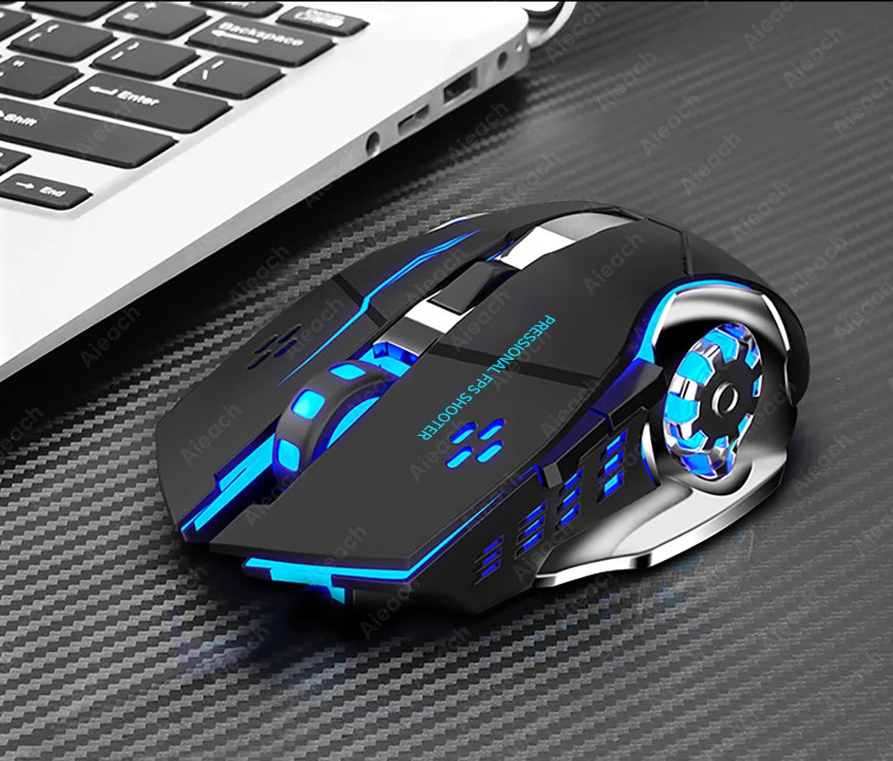 Rechargeable Wireless Gaming Mouse Bluetooth Silent Computer Mouse with RGB Backlight, USB Dual Mode, 6 Buttons, Adjustable DPI for PC, Laptop & Gaming
