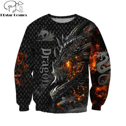Prekrasna muška uniseks hoodie majica s kapuljačom s 3D printom vatrenog zmaja po cijeloj površini, jesenska streetwear ležerna jakna za trenirku KJ749