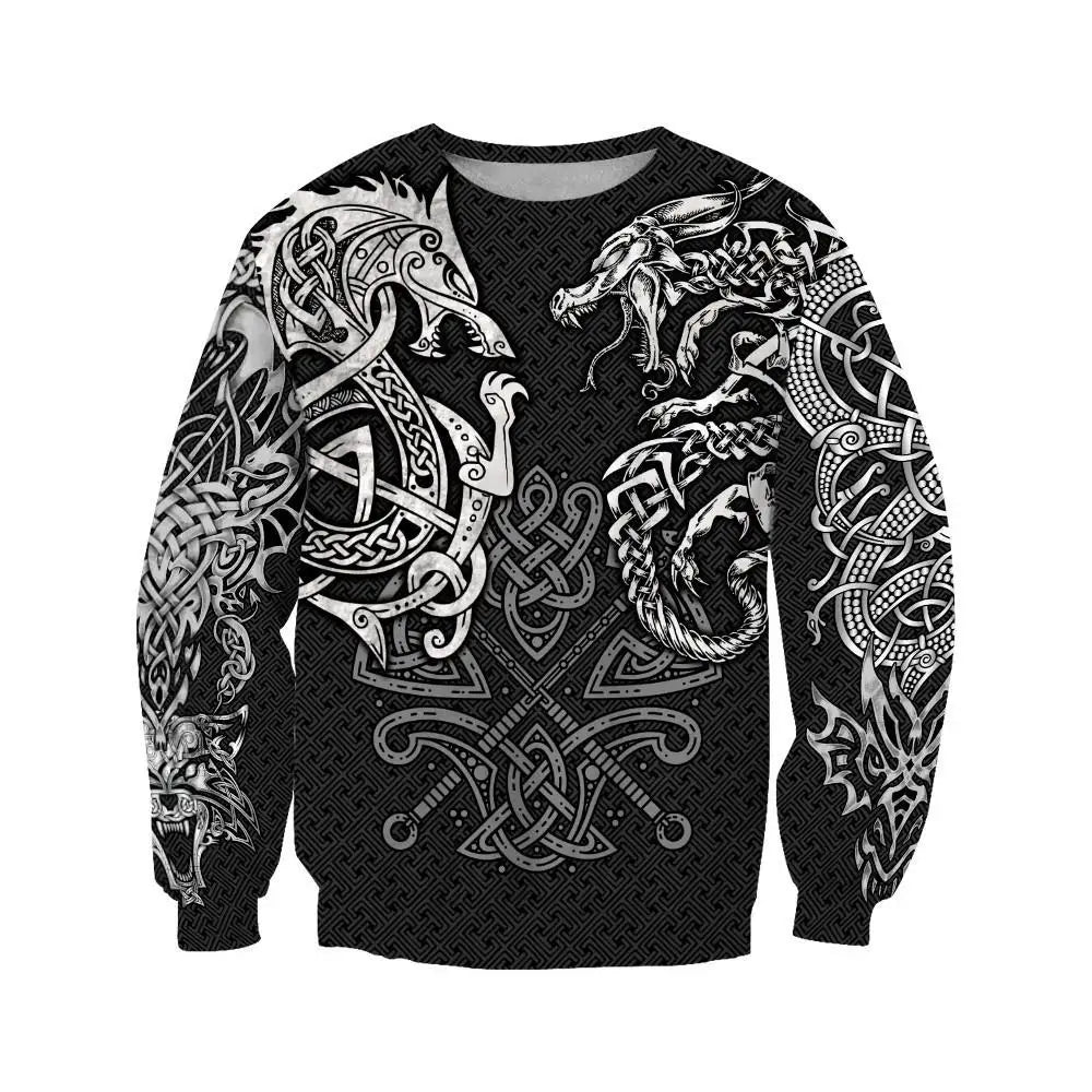 Fashion Hoodies Fenrir Wolf And Dragon Tattoo 3D All Over Printed Mens Sweatshirt Unisex Zip Pullover Casual Jacket DW0220