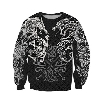 Fashion Hoodies Fenrir Wolf And Dragon Tattoo 3D All Over Printed Mens Sweatshirt Unisex Zip Pullover Casual Jacket DW0220