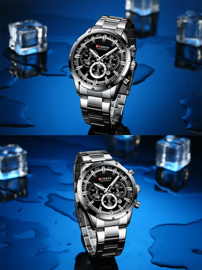 Curren Herrenuhr mit blauem Zifferblatt, Edelstahlarmband und Datumsanzeige – wasserdichte Business-Armbanduhr für Herren im Luxus-Stil