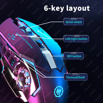 Rechargeable Wireless Gaming Mouse Bluetooth Silent Computer Mouse with RGB Backlight, USB Dual Mode, 6 Buttons, Adjustable DPI for PC, Laptop & Gaming