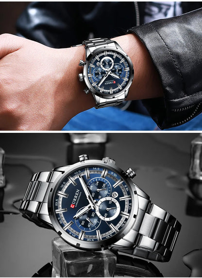 Pánské hodinky CURREN – luxusní sportovní chronograf, quartzový strojek, celonerezové, vodotěsné