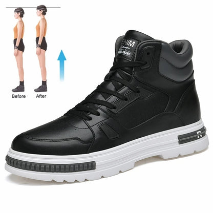 FUQIAO New High Top Elevator Shoes Casual Men Sneakers Heightening Height Increase 8cm Cow Split Leather Leisure Designer Shoes