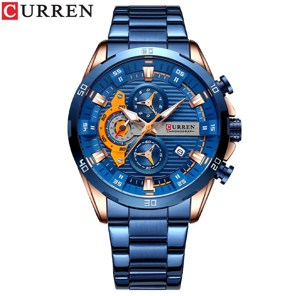 Orologio da uomo CURREN – Cronografo sportivo di lusso, movimento al quarzo, interamente in acciaio, impermeabile