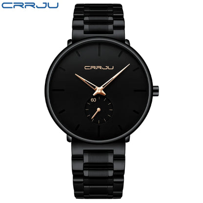 Montre pour homme CRRJU – Montre-bracelet en acier inoxydable, style décontracté et luxueux, étanche, montre de sport à quartz pour homme
