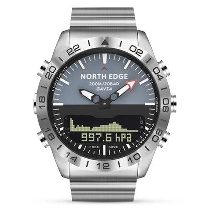 NORTH EDGE Herren-Taucheruhr Military Army Luxury aus Vollstahl – Smartwatch mit Kompass, Höhenmesser, Barometer, digitaler Uhr, wasserdicht bis 200m