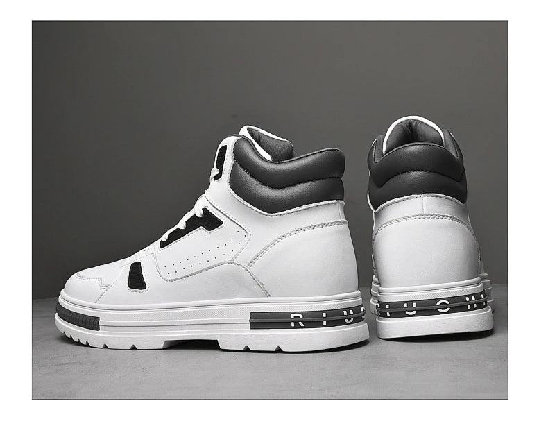 FUQIAO New High Top Elevator Shoes Casual Men Sneakers Heightening Height Increase 8cm Cow Split Leather Leisure Designer Shoes