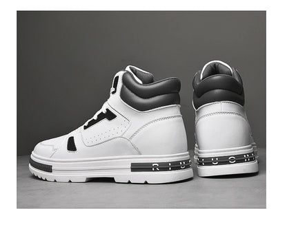 FUQIAO New High Top Elevator Shoes Casual Men Sneakers Heightening Height Increase 8cm Cow Split Leather Leisure Designer Shoes
