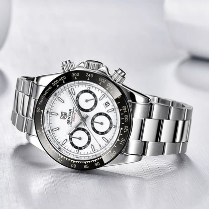 Zegarki męskie BENYAR – luksusowy chronograf, model sportowy, wodoodporny, ze stali nierdzewnej, z mechanizmem kwarcowym
