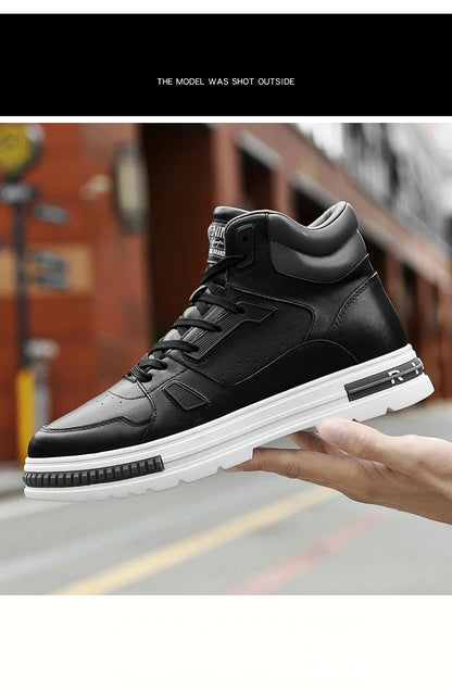 FUQIAO New High Top Elevator Shoes Casual Men Sneakers Heightening Height Increase 8cm Cow Split Leather Leisure Designer Shoes