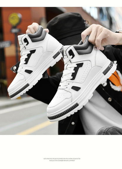 FUQIAO New High Top Elevator Shoes Casual Men Sneakers Heightening Height Increase 8cm Cow Split Leather Leisure Designer Shoes