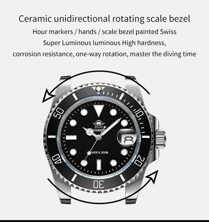 ADDIESDIVE klassische Herrenuhr mit Keramiklünette, 200m wasserdicht, lässige Quarzuhr mit BGW9 blauer Leuchtmasse, Geschenkuhr MY-H3-2