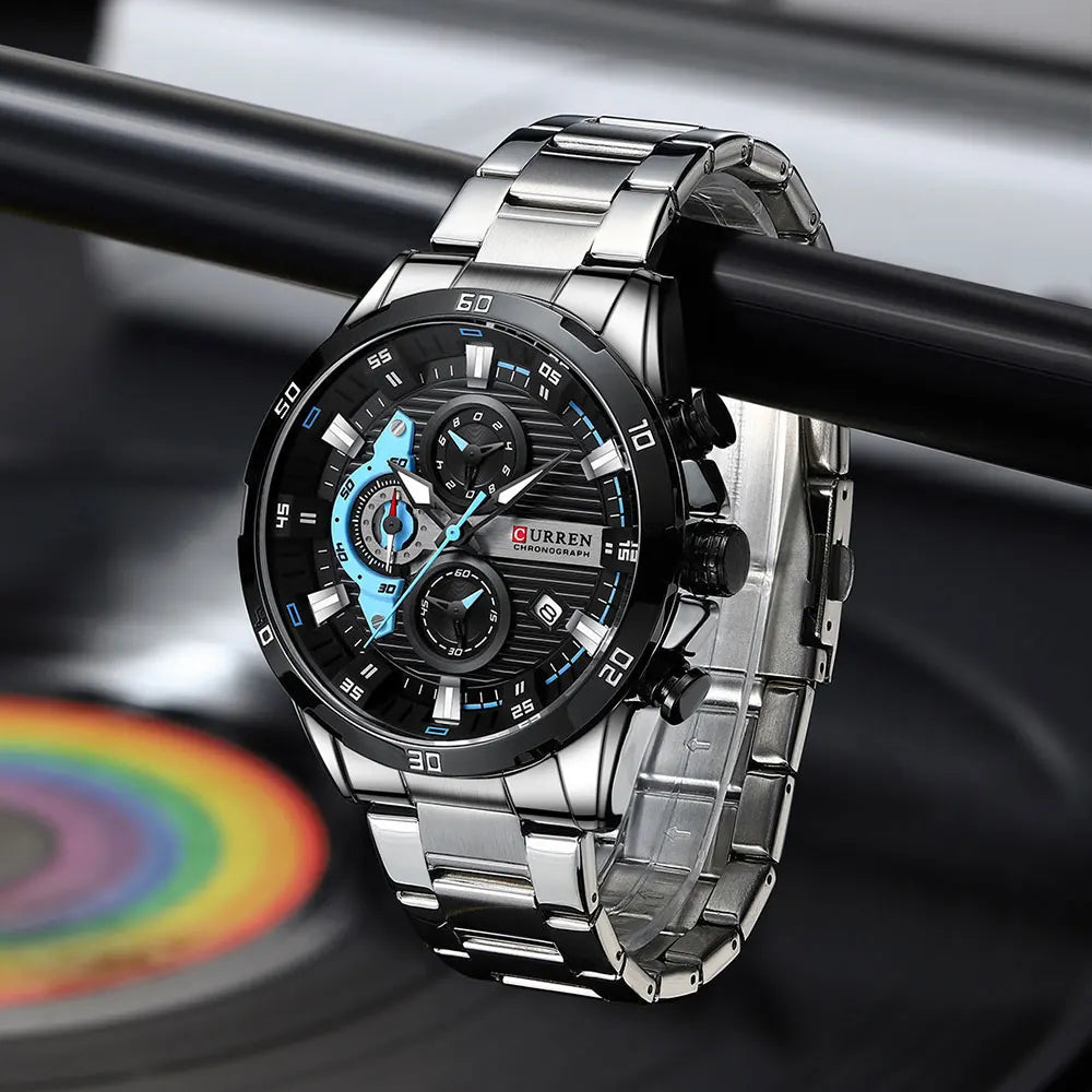 Orologio da uomo CURREN – Cronografo sportivo di lusso, movimento al quarzo, interamente in acciaio, impermeabile