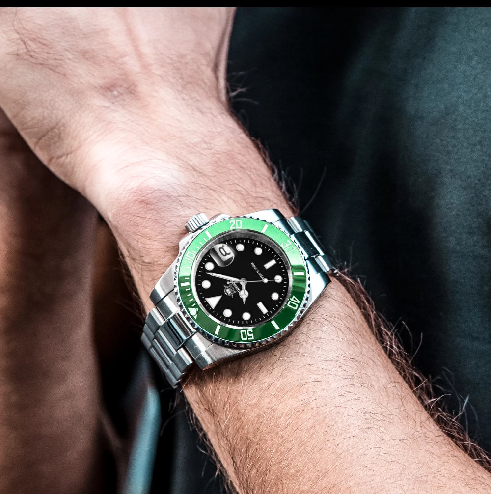 ADDIESDIVE klassische Herrenuhr mit Keramiklünette, 200m wasserdicht, lässige Quarzuhr mit BGW9 blauer Leuchtmasse, Geschenkuhr MY-H3-2