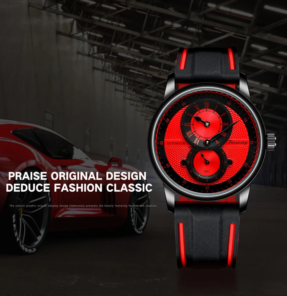 Men Wristwatch Blue White Dial Automatic Transparent Mechanical Watch Silicone Rubber Band Male Sport Clock Relogio Masculino
