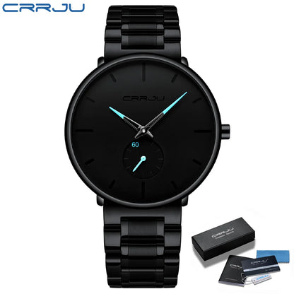 Montre pour homme CRRJU – Montre-bracelet en acier inoxydable, style décontracté et luxueux, étanche, montre de sport à quartz pour homme