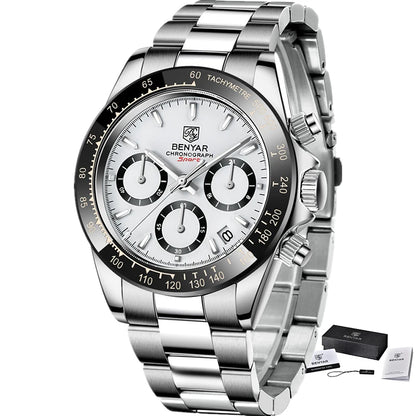 Zegarki męskie BENYAR – luksusowy chronograf, model sportowy, wodoodporny, ze stali nierdzewnej, z mechanizmem kwarcowym