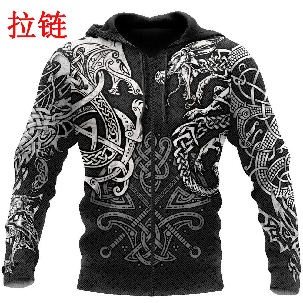 Fashion Hoodies Fenrir Wolf And Dragon Tattoo 3D All Over Printed Mens Sweatshirt Unisex Zip Pullover Casual Jacket DW0220