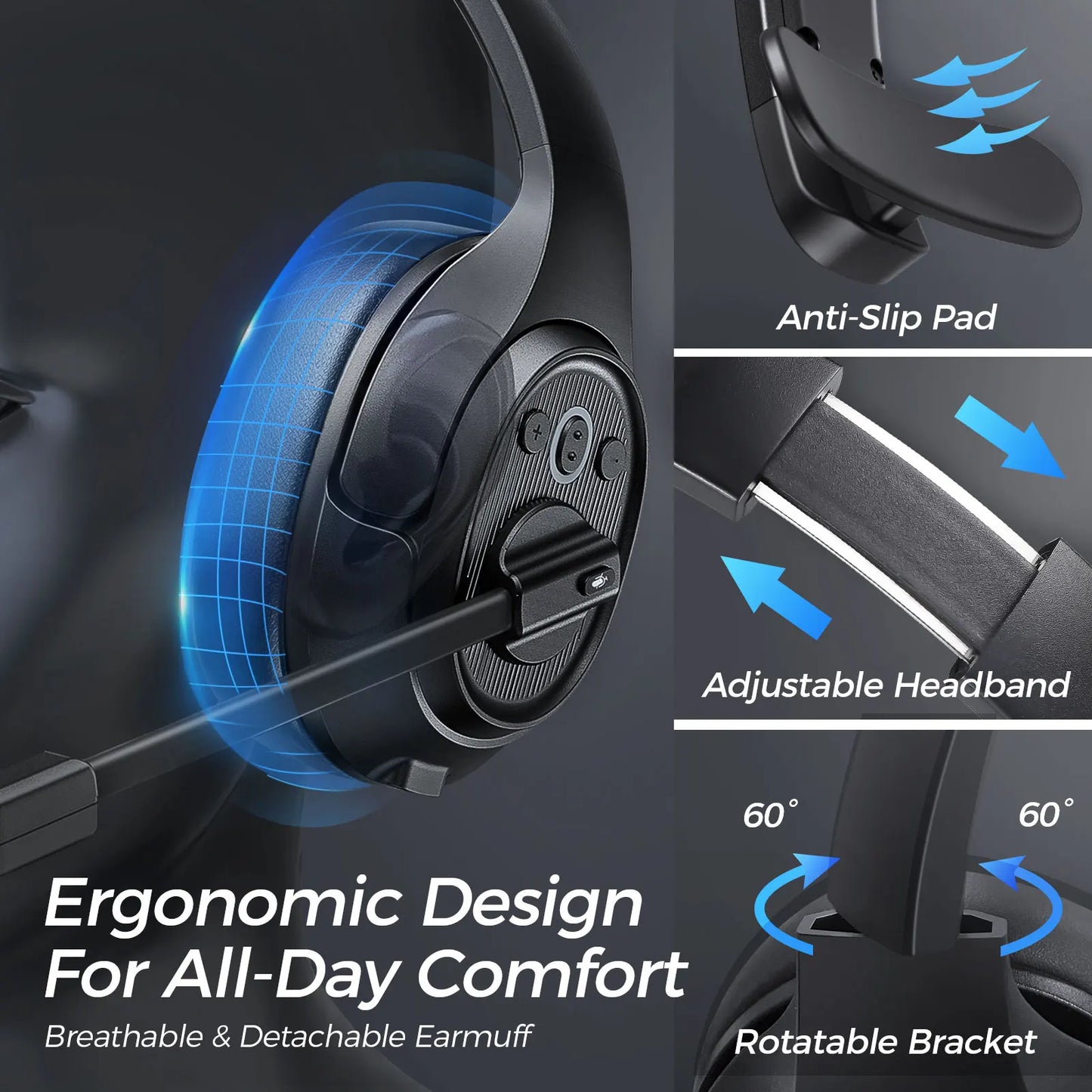 EKSA H1 Bluetooth 5.0 Headset Wireless Headphones With Mic Ai ENC Noise Cancelling Office Earphones For Driver Call Center Skype
