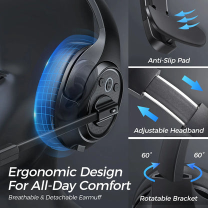 EKSA H1 Bluetooth 5.0 Headset Wireless Headphones With Mic Ai ENC Noise Cancelling Office Earphones For Driver Call Center Skype