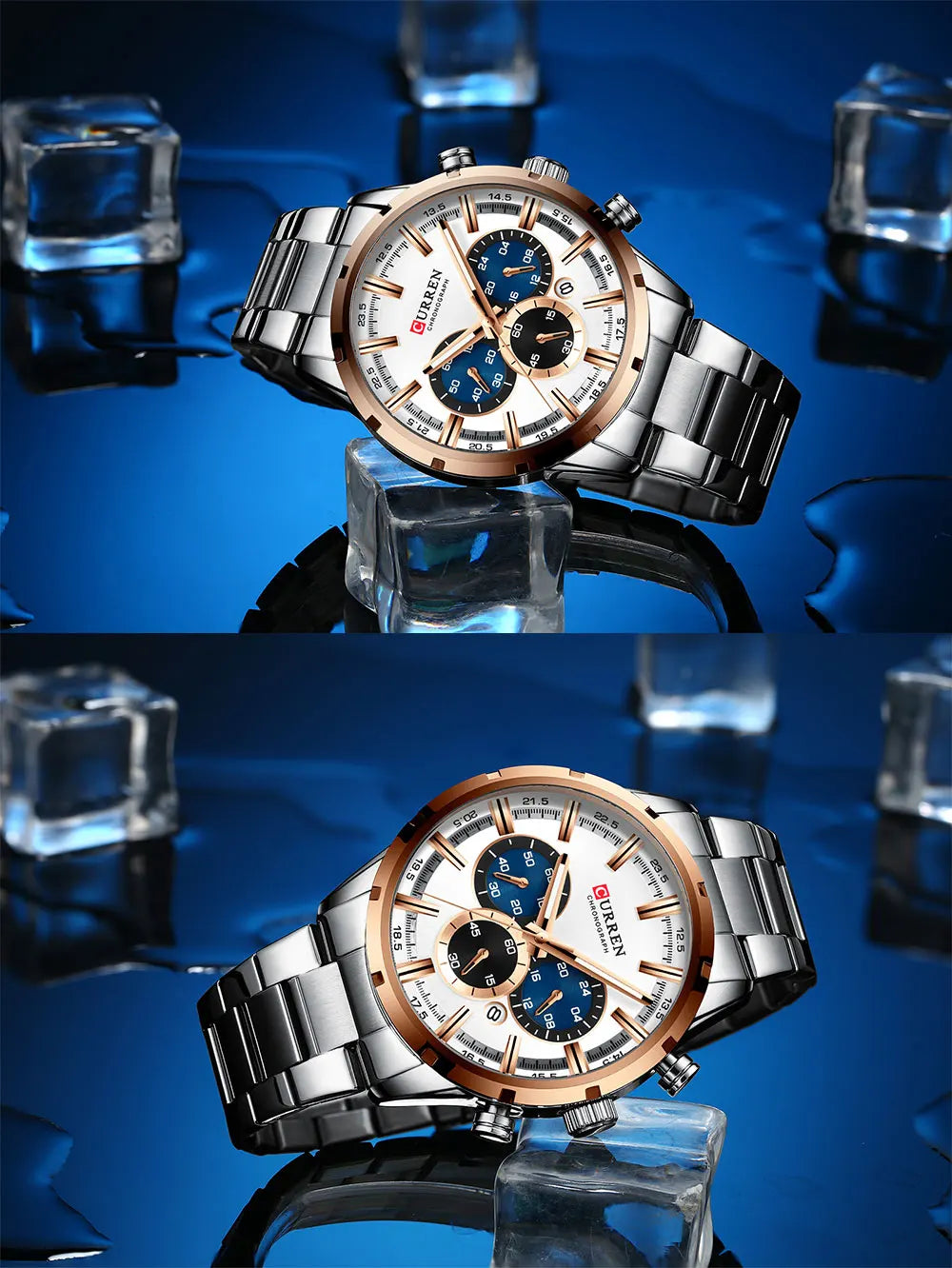 Curren Herrenuhr mit blauem Zifferblatt, Edelstahlarmband und Datumsanzeige – wasserdichte Business-Armbanduhr für Herren im Luxus-Stil