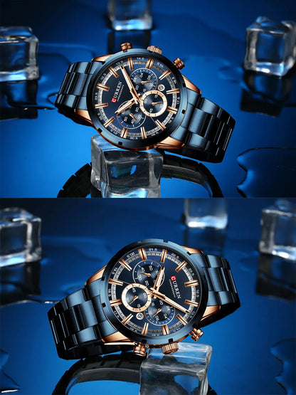Curren Herrenuhr mit blauem Zifferblatt, Edelstahlarmband und Datumsanzeige – wasserdichte Business-Armbanduhr für Herren im Luxus-Stil