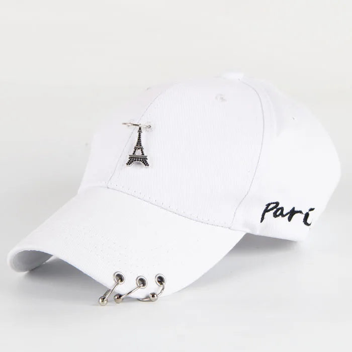 Modische Hip-Hop-Baseballkappe aus Baumwolle, kreative Piercing-Ring-Kappen, Punk, lässig für Erwachsene, einfarbig, verstellbar, Unisex-Mütze, Snapback-Kappen