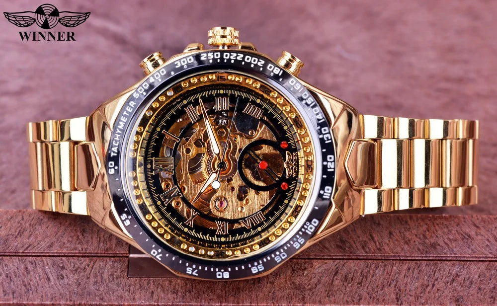 Ceas pentru bărbați Winner – Design sportiv, ramă finisată, stil la modă, marcă de prestigiu, ceas automat cu mecanism vizibil (scheletat)
