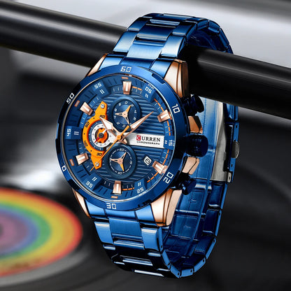 Orologio da uomo CURREN – Cronografo sportivo di lusso, movimento al quarzo, interamente in acciaio, impermeabile