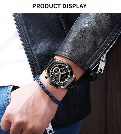 Curren Herrenuhr mit blauem Zifferblatt, Edelstahlarmband und Datumsanzeige – wasserdichte Business-Armbanduhr für Herren im Luxus-Stil