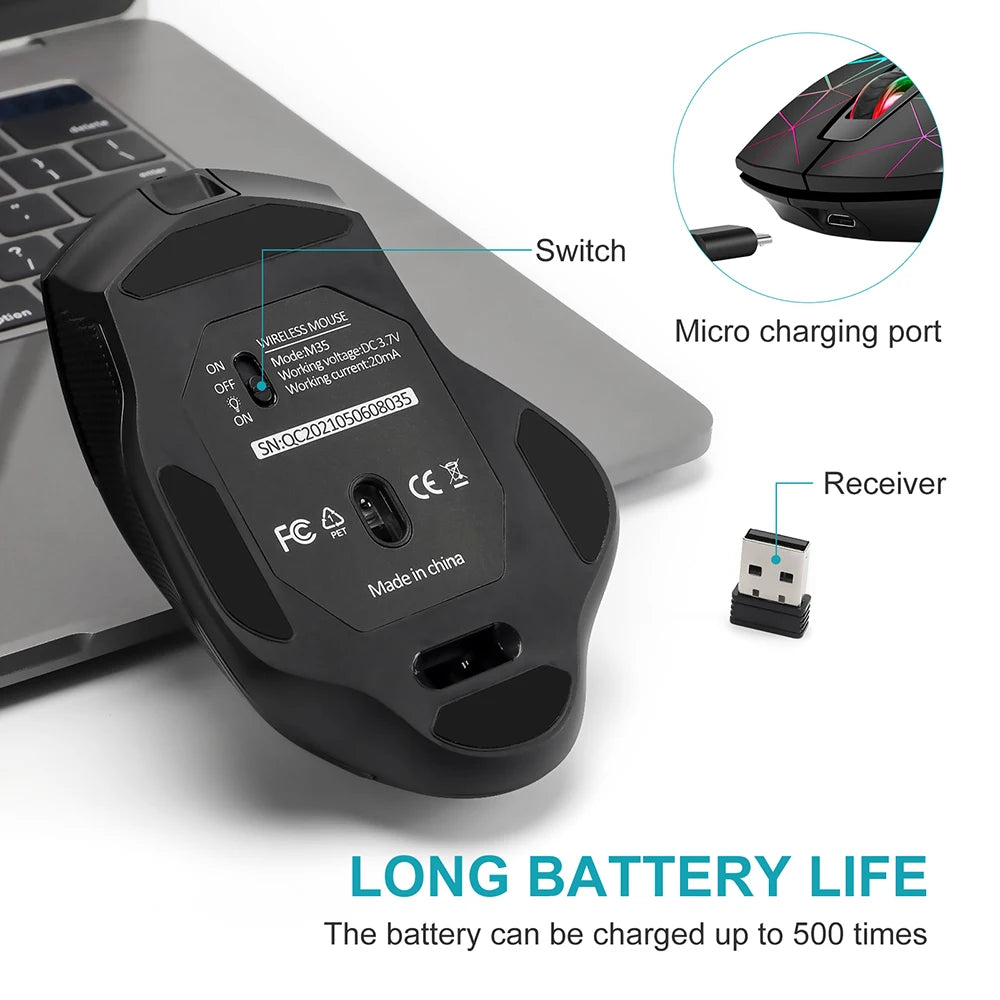 2,4G wiederaufladbare kabellose Gaming-Maus, Computermaus, USB, ergonomische Maus mit RGB-Hintergrundbeleuchtung für Laptop und PC