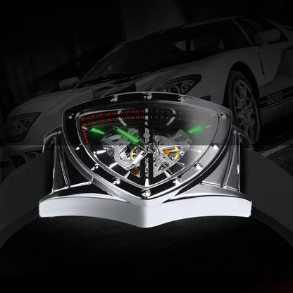 Pánské automatické hodinky WINNER, design s trojúhelníkovým skeletem, luminiscenční ručičky, kaučukový řemínek, vojenský styl, luxusní mechanické hodinky