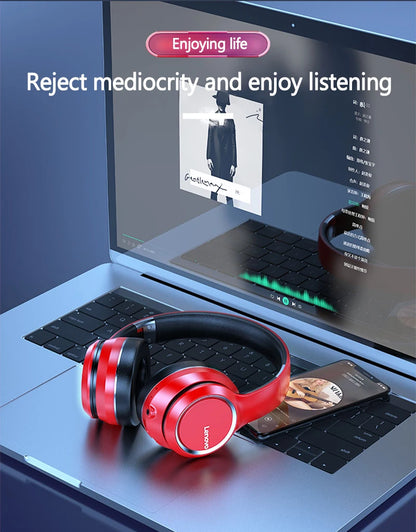 Lenovo HD200 Wireless Bluetooth Over-Ear Headphones – Noise Cancelling HiFi Stereo Gaming Headset with Microphone