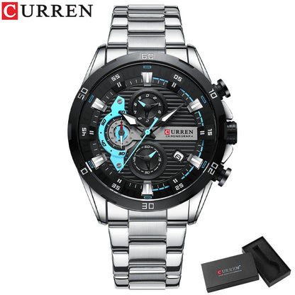Orologio da uomo CURREN – Cronografo sportivo di lusso, movimento al quarzo, interamente in acciaio, impermeabile