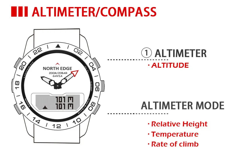 NORTH EDGE Herren-Taucheruhr Military Army Luxury aus Vollstahl – Smartwatch mit Kompass, Höhenmesser, Barometer, digitaler Uhr, wasserdicht bis 200m