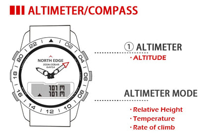 NORTH EDGE Herren-Taucheruhr Military Army Luxury aus Vollstahl – Smartwatch mit Kompass, Höhenmesser, Barometer, digitaler Uhr, wasserdicht bis 200m