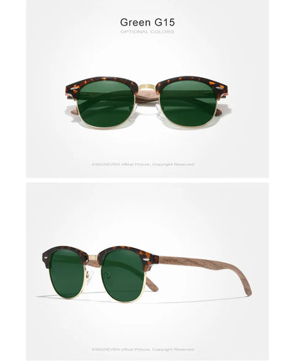 KINGSEVEN New Walnut Wooden Sunglasses For Men Polarized Semi-Rimless Glasses UV400 Eye Protection Retro Eyewear Women Accessory